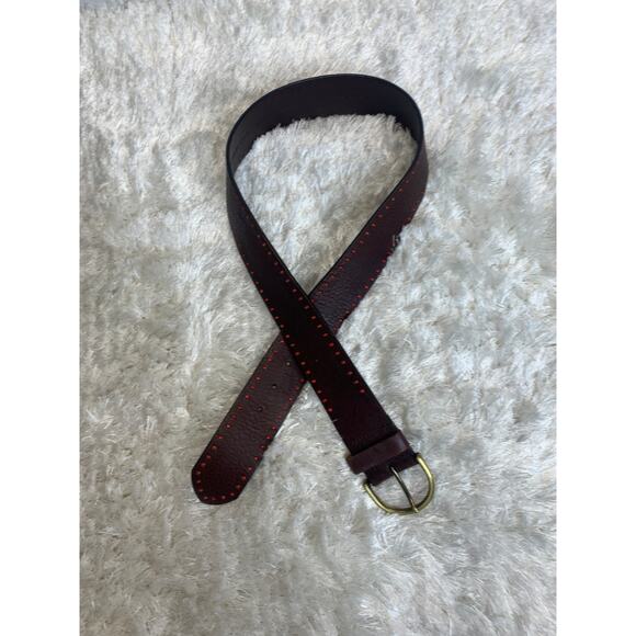 Coldwater Creek Brown Leather Wide Belt Red Beads Sz Small - Picture 2 of 6